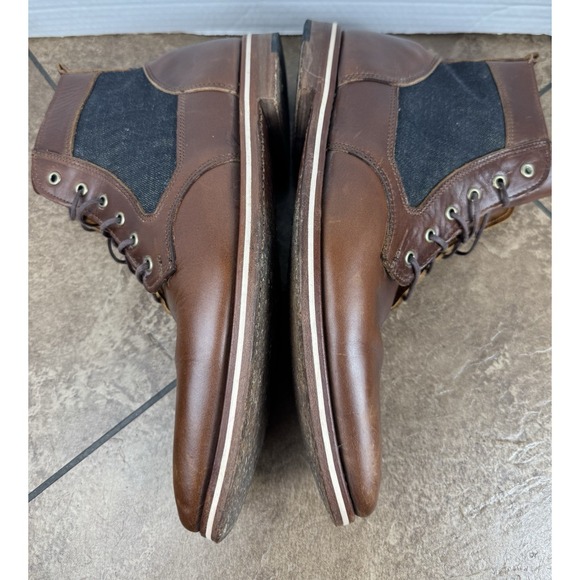 HELM Sam Lace Up Dress Boots Brown Horween Leather Blue Denim Size 11D USA Made - Picture 7 of 11
